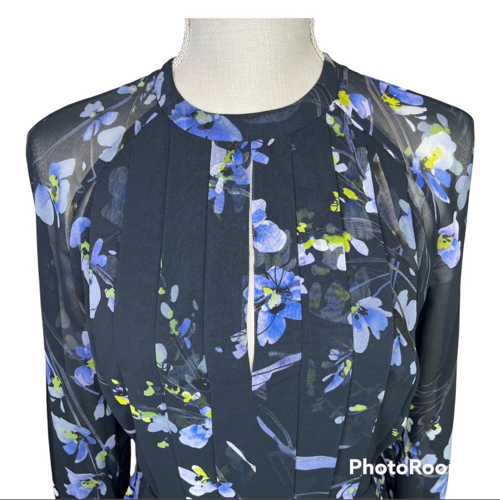 Reiss Navy Floral Midi Dress with Lavender and Green Accents - Picture 7 of 16